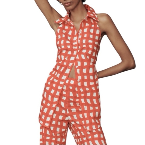 Simon Miller Shirt Loch Orange Checkered Sleeveless Button down Top Size Large - Picture 2 of 10